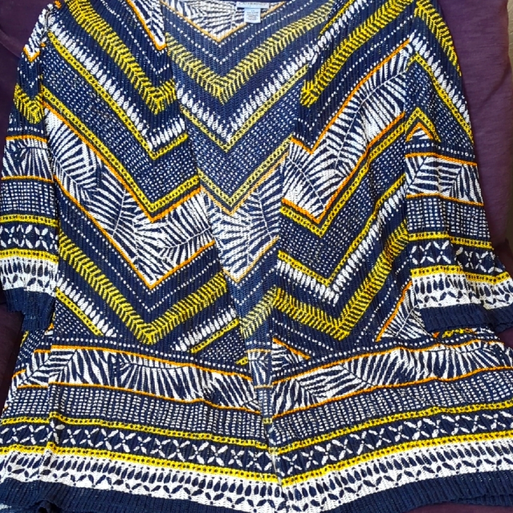 Catherines Black, White and Yellow Knit Cardigan